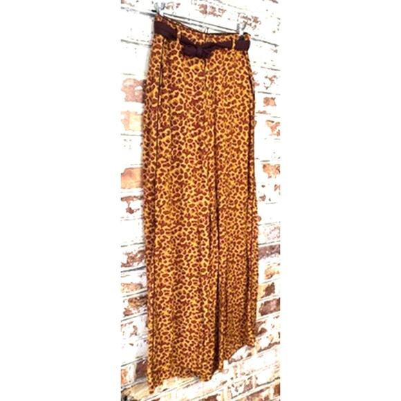 Free People Bennie Wide Legged Animal Print Flowing High Waisted Belted Pants - Picture 8 of 16